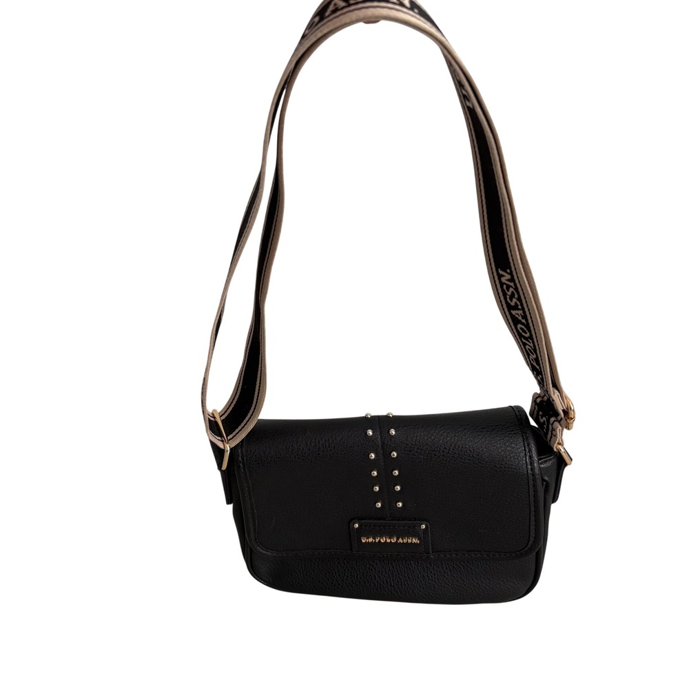 US Polo Assn Black Faux Leather Crossbody Bag Studded Guitar Strap Purse Y2K
